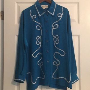 DVF Diane Von Furstenberg Blue Silk Blouse Sz XL